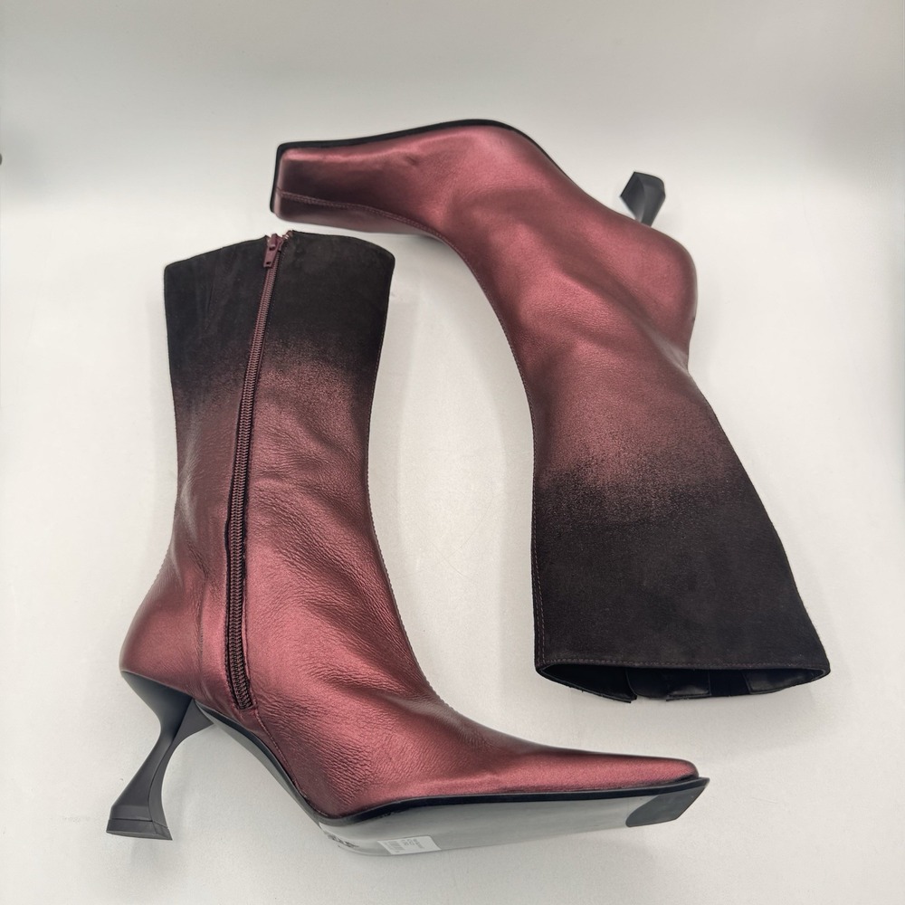 Miista Pearl Boots Women's Size 8.5 EU 39 Red Metallic Leather Black Suede Ombré - Picture 7 of 13